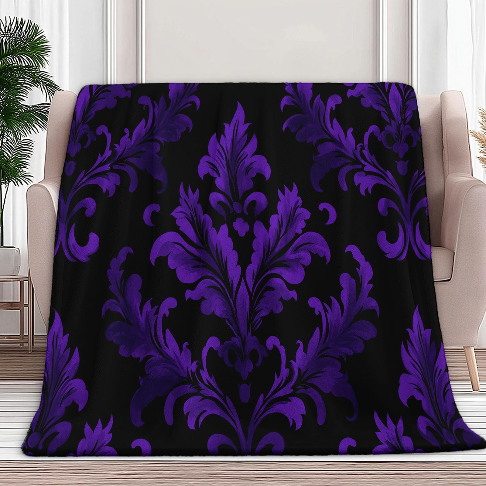 Couverture Polaire Violet Gothique 150x200 cm | Plaid Canapé Flanelle Chaude et Douce pour Hiver