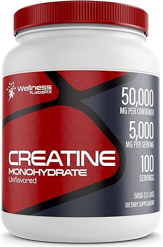 Monohidrato de creatina en polvo 5000 mg, (1.1 libras) 100 porciones, polvo de creatina micronizada para hombres, suplemento de entrenamiento para