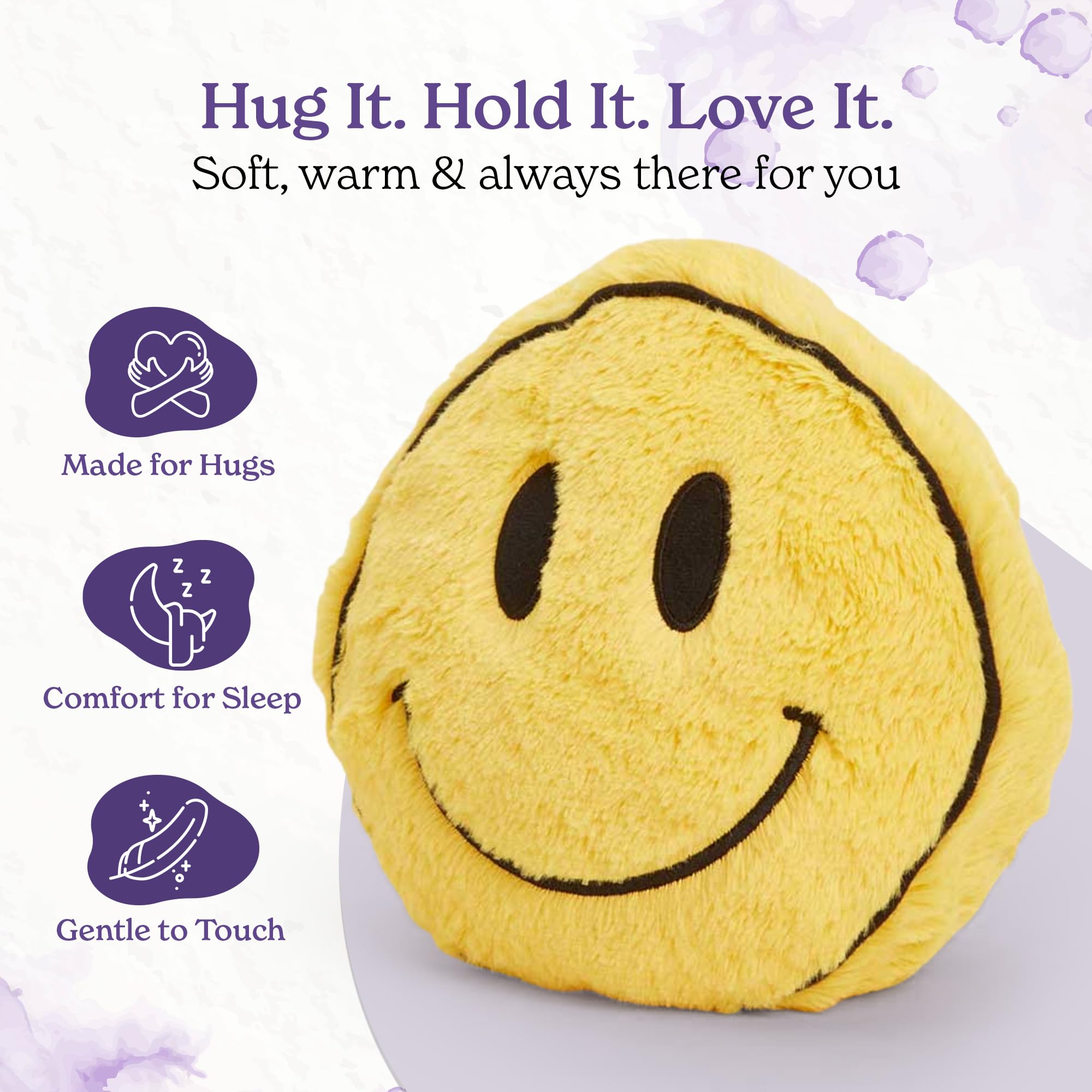 Warmies Wärmekissen mit Smiley-Gesicht, mikrowellengeeignet, gewichtet, leicht nach französischem Lavendel duftend – Groß
