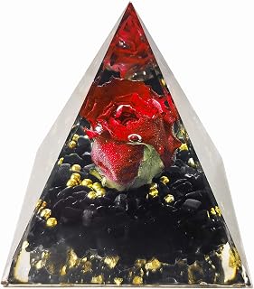 Moonstone Crystal Orgone Pyramid Ogan Crystal Energy Tower Nature Reiki Chakra Crushed Stone Jewelry Flower of Life Crystal Orgonite Pyramid Healing Chakra Pyramid (Black)