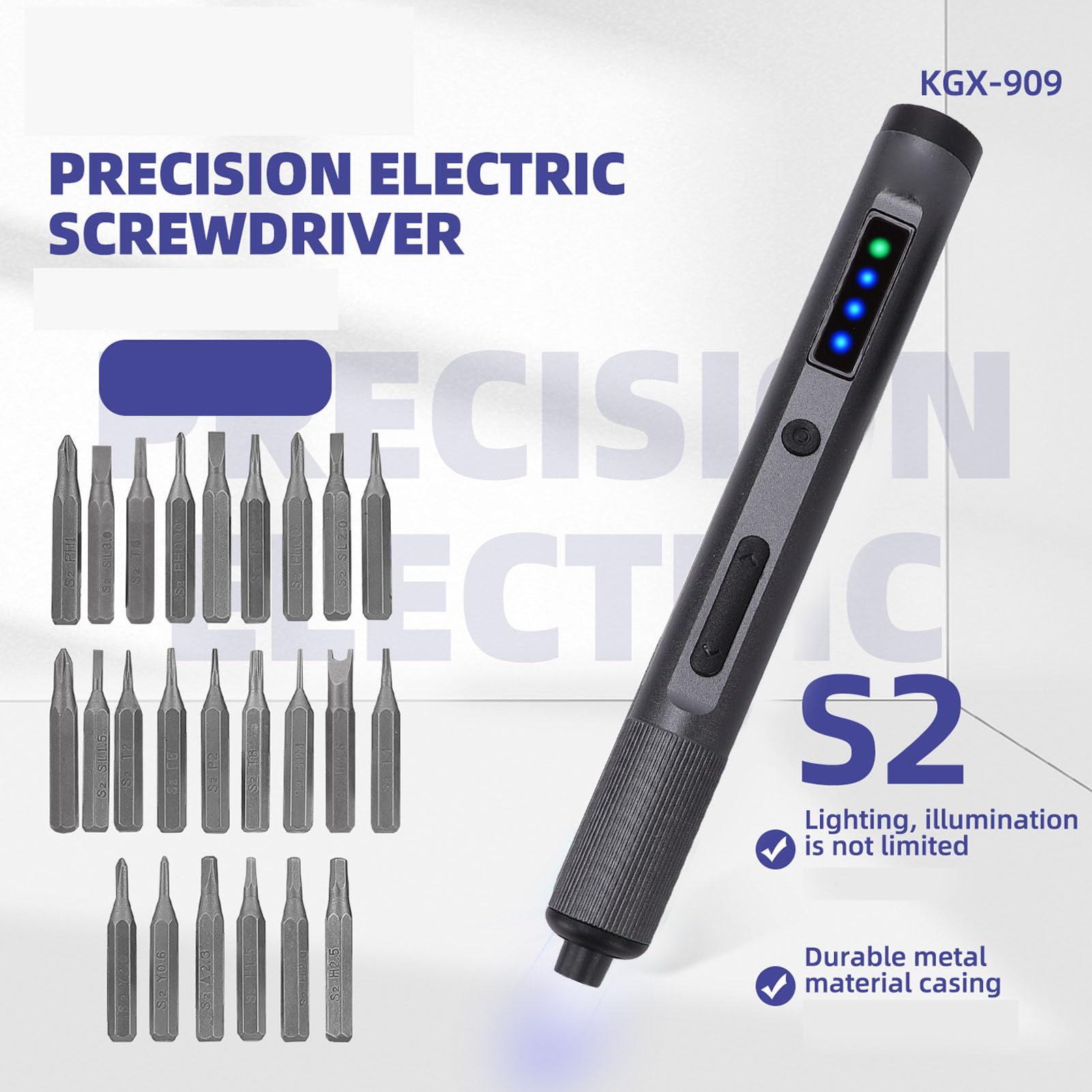 Zunate Set Cacciavite Elettrico, Cacciavite Cordless Ricaricabile Di Precisione 24 In 1 350mAh Con 3 Livelli Di Torsione Regolabili E Luce LED Per Smartphone Orologi Fotocamere