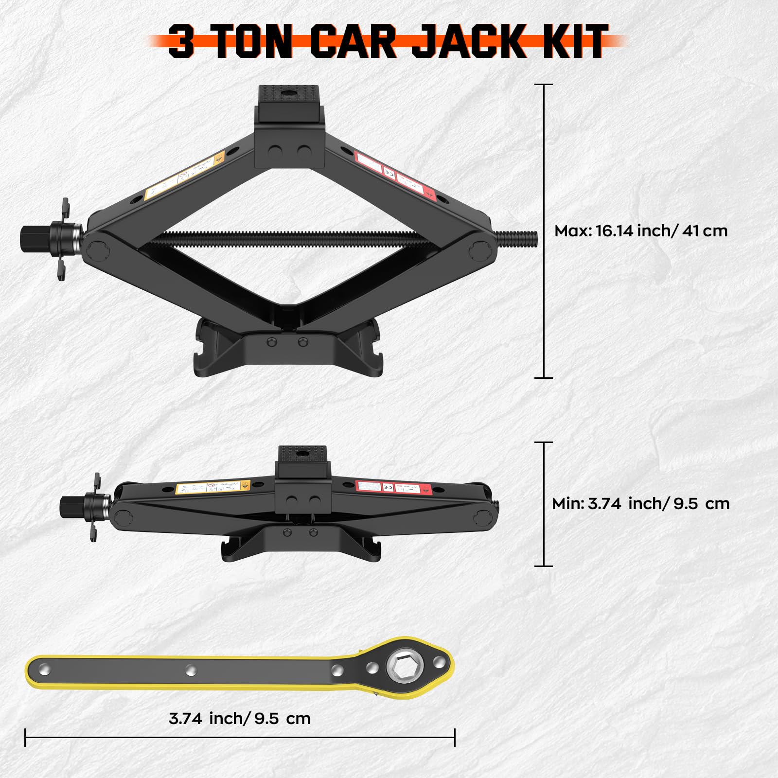 IMAYCC Cric Per Auto 3T,3000Kg Portatile Cric Auto Universale con Chiave a Cricchetto,Altezza massima fino a 41 cm,Cric a Forbice Kit Emergenza Autoper Berline SUV
