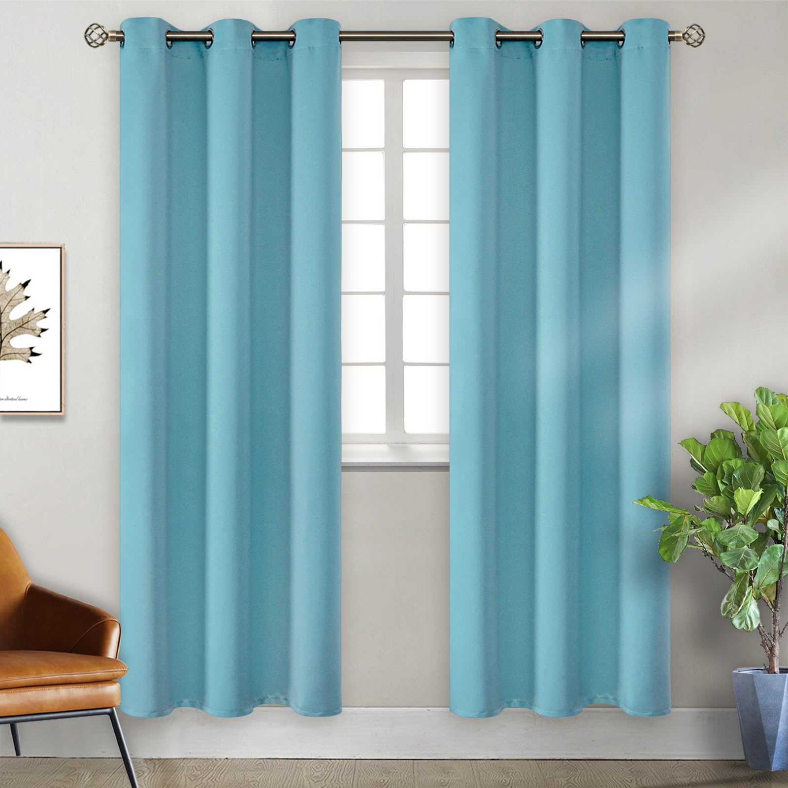 BGment Aqua Blue Room Darkening Curtains 84 Inch for Living Room - 2 Panels