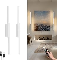 Aipsun Vezeték Nélküli LED Fali Lámpa Távirányítóval - 60 cm Fehér Alumínium, USB-C Tölthető, 3 Színhőmérséklet, Időzítő, 2 db Szett 1
