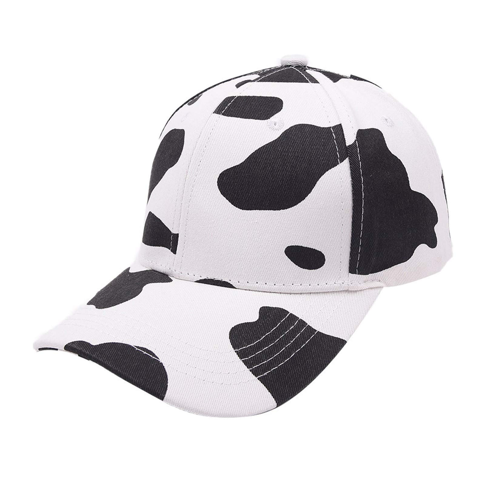 RUCCCow Print Baseball Cap Hip Hop Hats for Men Women Summer Trucker Ball Cap Sun Protection Cotton Sunscreen Hat White One Size