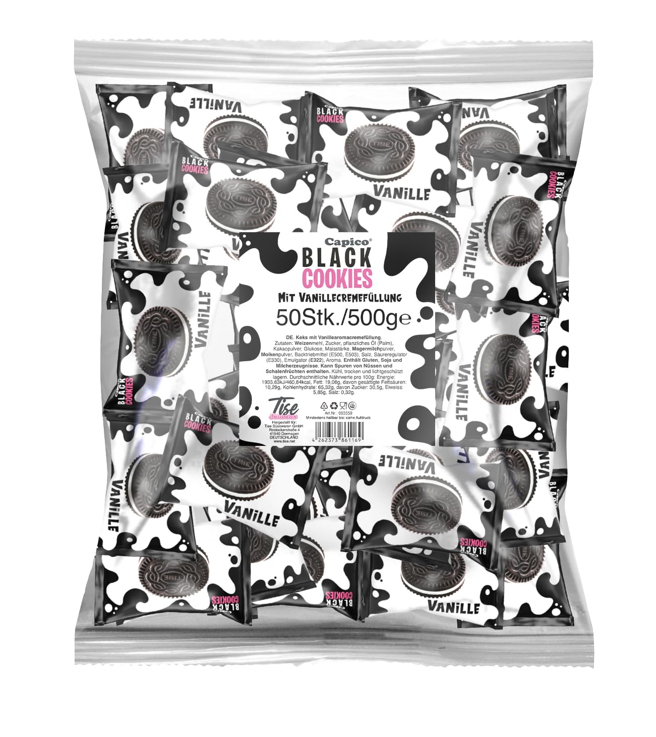 Capico Black Cookies mit Vanillecremefüllung Karton (10x50Stk.) 5kg