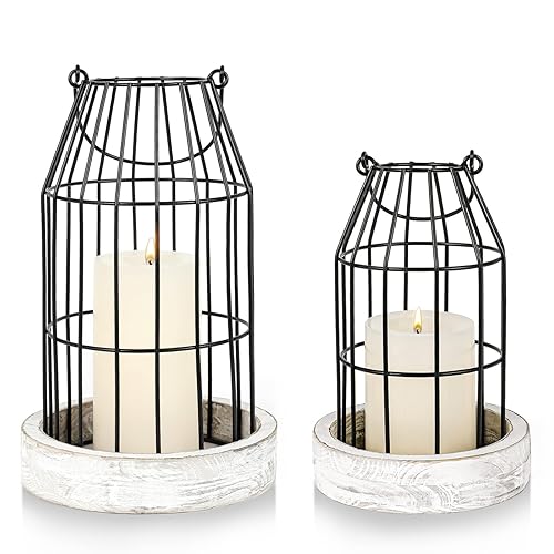 Rustic Wire Metal Cloche Set of 2 Candle Lantern Decorative