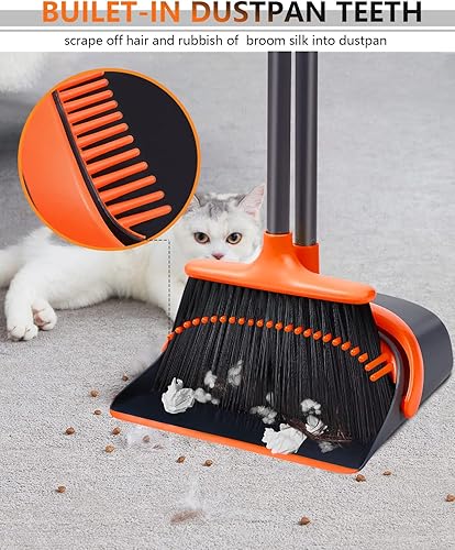 Miniatura 4 de Juego de escoba y recogedor, juego de escoba y recogedor para el hogar, juego mejorado de escoba y recogedor de mango largo de 52 pulgadas, juego de