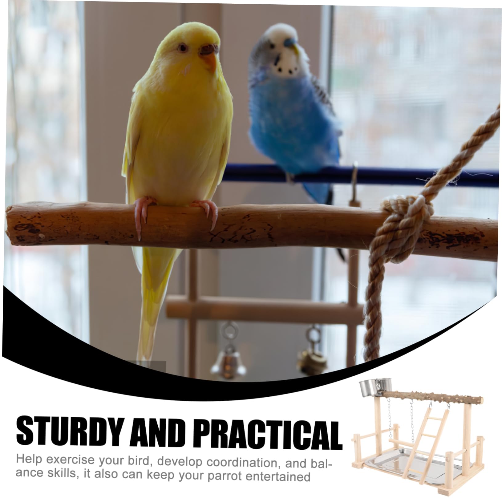 HANABASS de Juego para Loros de Madera de Flores, Soporte Plataforma Estable, Escalera Interactiva, Base Sólida para Entrenamiento y Entretenimiento de Pájaros Pequeños