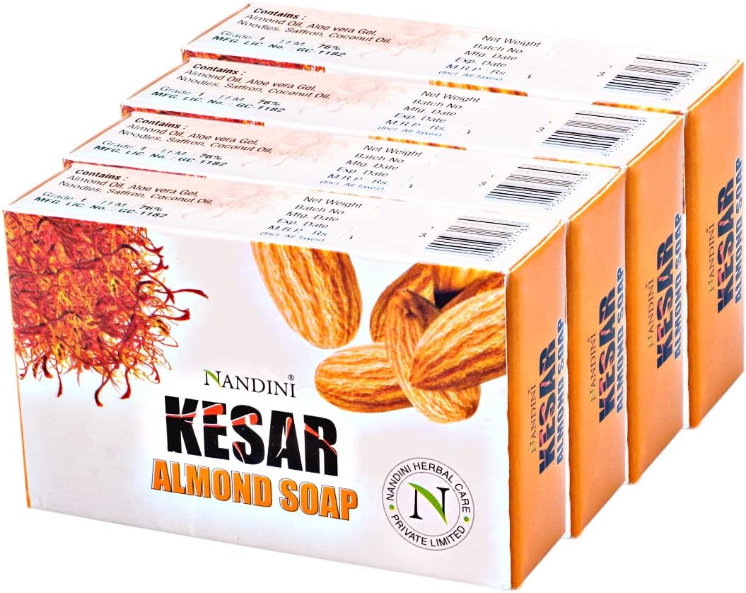 Nandini Herbal Kesar Almond Goti Facial Soap for Man & Women, 75g (Pack of 4)