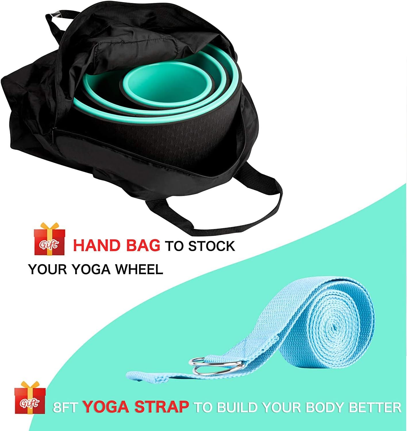 Yoga Wheel Set, 3 Pack Yoga Back Wheel Roller Set with Yoga Strap, Yoga Wheel Bag, Strongest & Most Comfortable Yoga Prop Wheel Set of 3 for Back Pain and Stretching (12, 10, 6 inch), Green