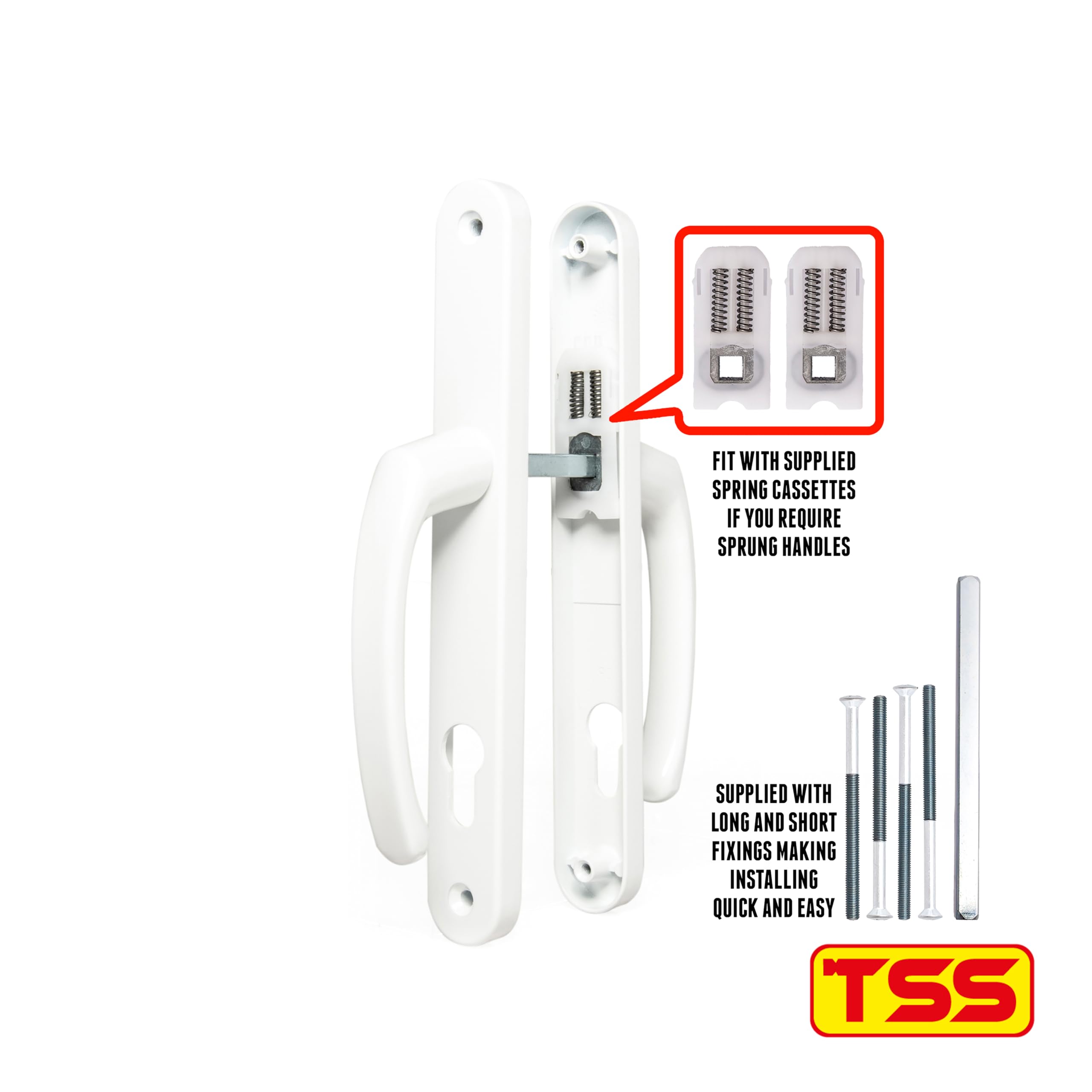 TSS UPVC Door Handle Set, Lever/Lever Design, 192mm PZ Centers, 215mm Screw to Screw, 245mm x 32mm Backplate - Image 2
