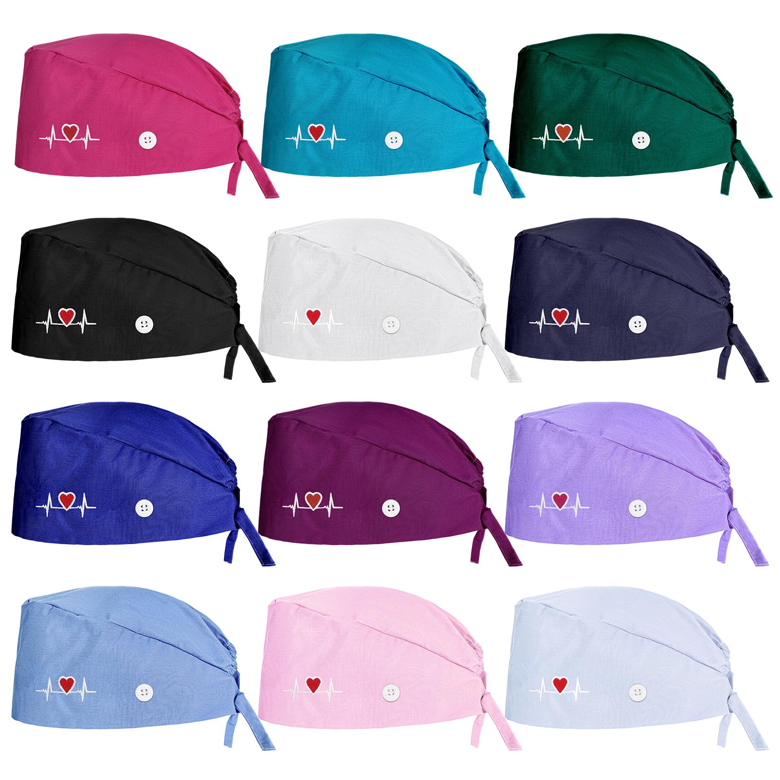 EupHHonycs 12 Pcs Bouffant Cap with Buttons Adjustable Bouffant Nurse Hats Unisex Sweatband Adjustable Gourd-Shaped Tie Back Hats