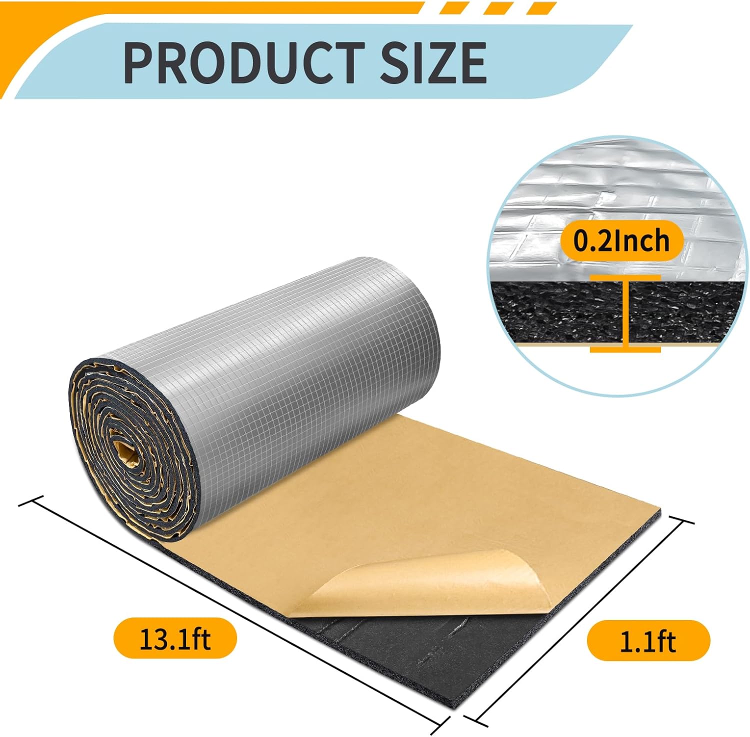 BXI Insulation Foam Roll - 13 x 157 x 0.2 Inch Self-Adhesive Thermal Board, Reflective Aluminum Foil Heat Shield, Waterproof Radiant Barrier Panel for Garage Door, HVAC Pipe, RV Window, Basement Duct