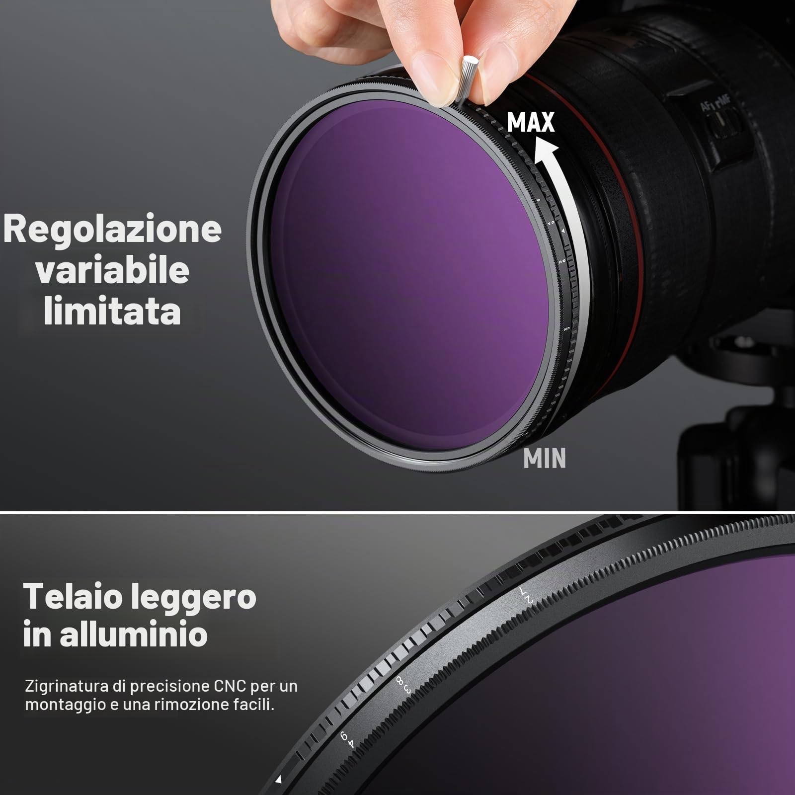 NEEWER 82mm Filtro True Color HD ND Variabile ND2-512 (1-9 stop), Filtro VND e ND32 Magnetico per Obiettivo, Filtro a Densità Neutra Multistrato Senza Cambiamento di Colore/Croce X/Vignettatura
