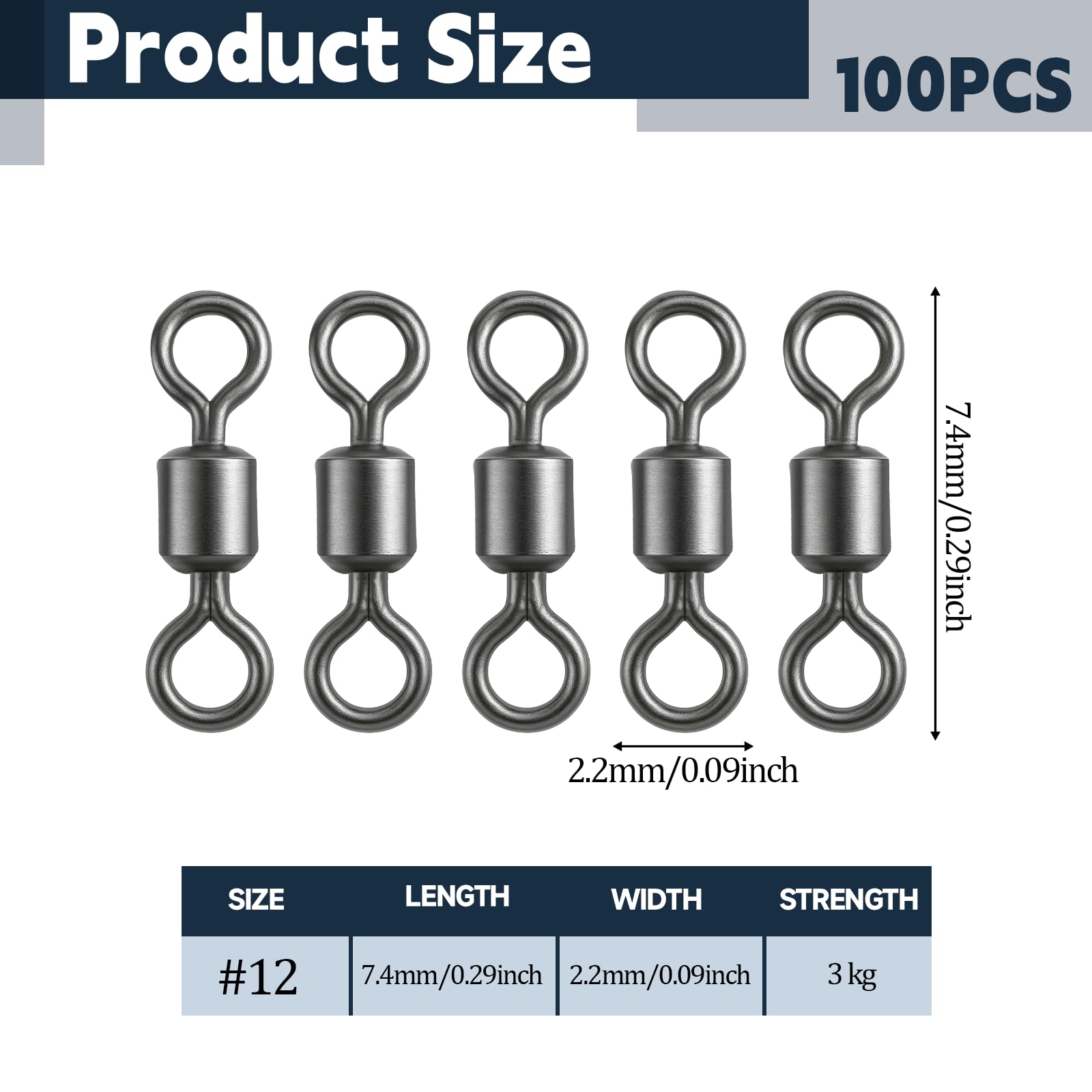 SynHHergyx 100 Pack Micro Swivels for Fly Fishing, Small Fishing Swivels Rolling Barrel Swivels Fly Fishing Tackles, High Strength Barrel Swivel Hook Line Connector with Black Coating