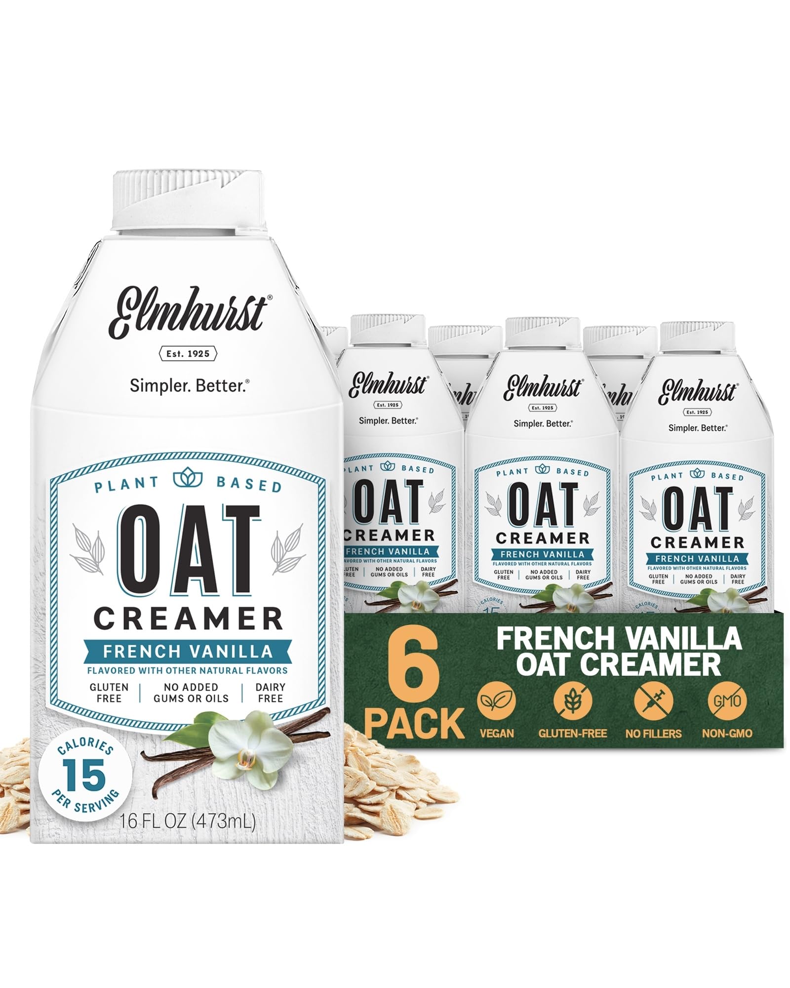 Elmhurst 1925 French Vanilla Oat Creamer – Vegan Oat-Based Coffee Creamer with Natural Vanilla Flavour – Smooth & Versatile – Perfect for Coffee, Tea & Smoothies – 473 ml