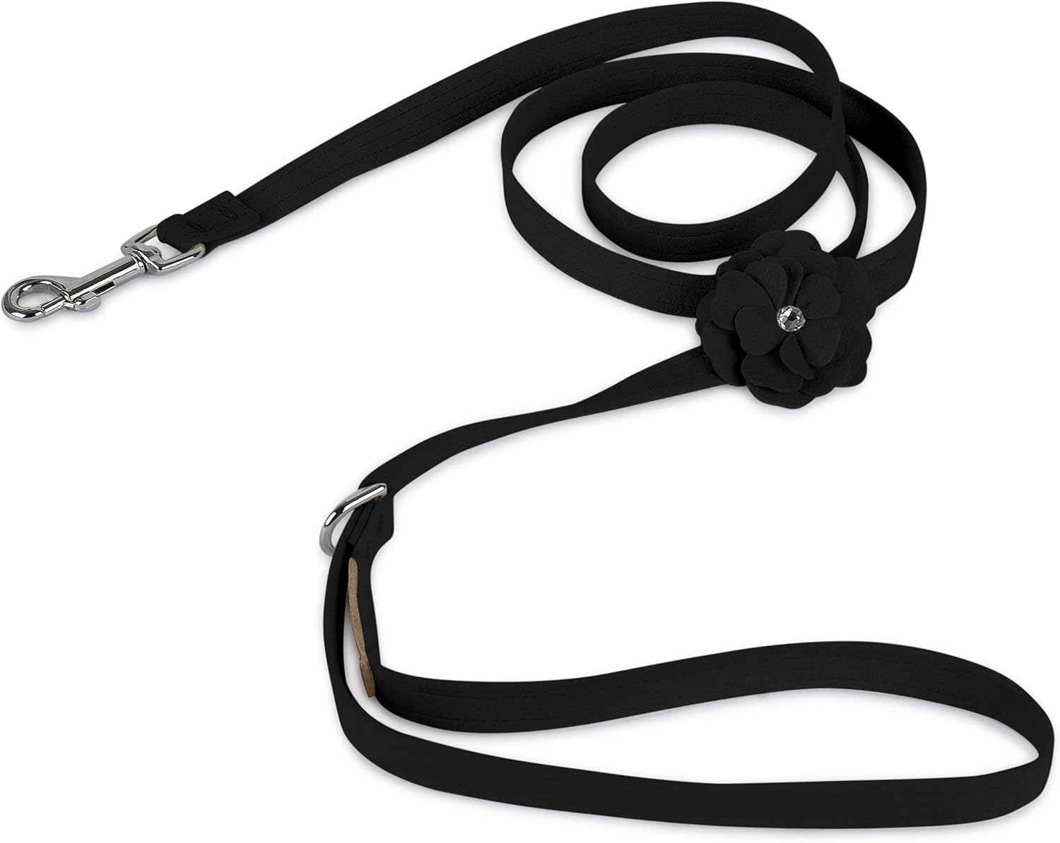 Susan Lanci Designs Premium Ultrasuede Tinkies Garden Flower Leash, Black, 6 FT
