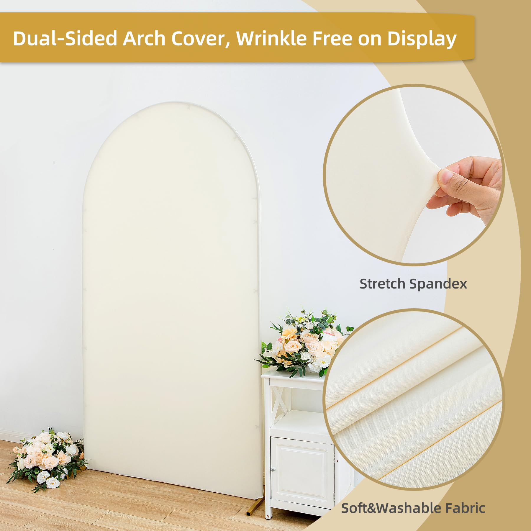 Toile de fond beige de 2,4 m pour support de 8 arches, housse d'arche de mariage extensible sans plis, couverture d'arche de mariage, toile de fond ronde pour photo d'anniversaire, fête prénatale