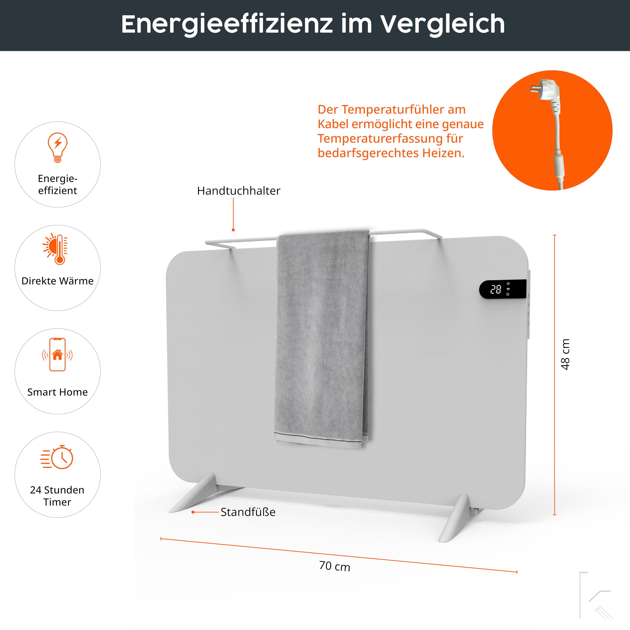 Könighaus 450W Smart Dual-Infrarotheizung V2 Standgerät Wandmontage WLAN App-Steuerung Fernbedienung Weiß
