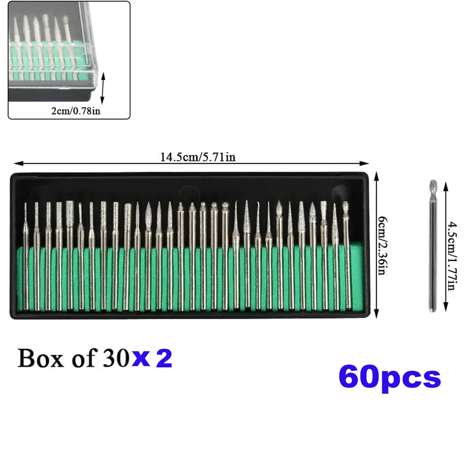 60 pezzi Set di punte per trapano diamantate,Testa di Lucidatura con Gambo da 1/8'' (3 mm),Accessorio per Smerigliatura per Incisione,Levigatura,Lucidatura