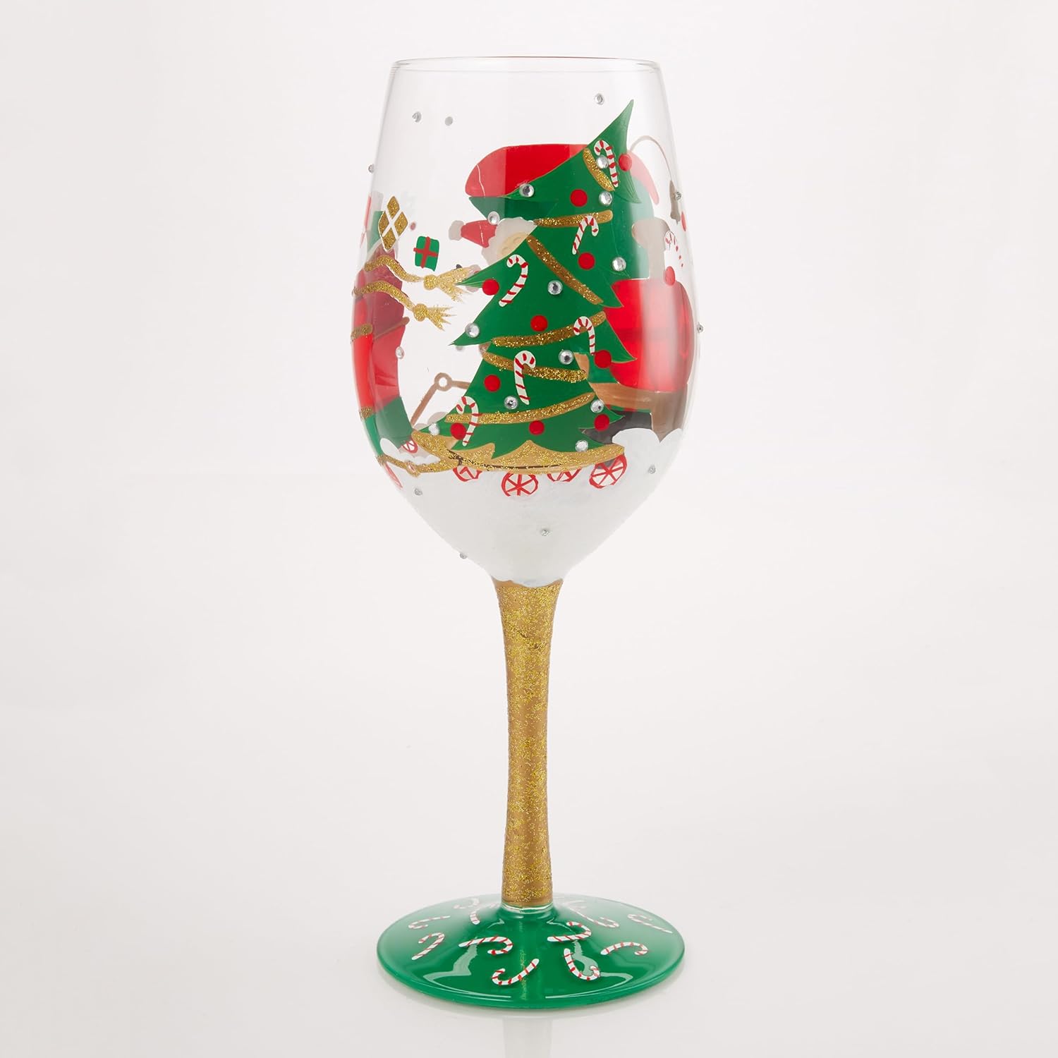 Enesco Lolita Christmas Santa in Train Chuggin' Along Hand-Painted Artisan Wine Glass, 15 Ounce, Multicolor - Image 4