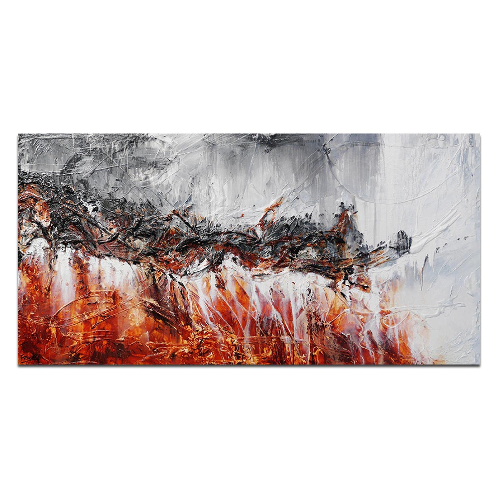 Peinture à L'Huile Abstraite Sur Toile 60x120 Cm - Art Mural Contemporain Rouge - Pour Salon, Bureau, Chambre