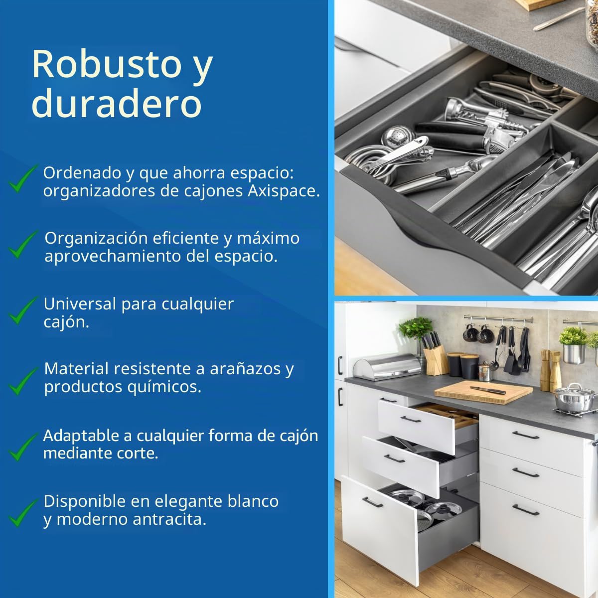GTV - Organizador de cubiertos para cajones de cocina (840 x 472 mm), color gris