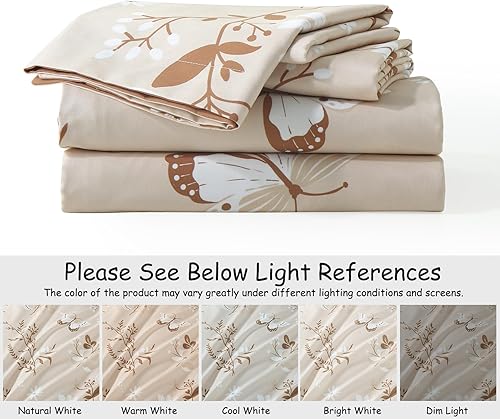 Miniatura 5 de Bedduvit Juego de funda de edredón de algodón tamaño King  Juego de funda de edredón de mariposa beige, transpirable, minimalista, con estampado de