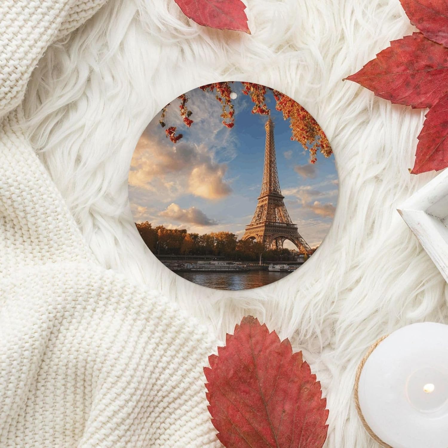 Car Air Freshener 24 PCS eiffel tower paris autumn Hanging Car Air Fresheners Auto Interior Decor Card Freshener Strong Scented Card Lavender Cars Scents for Office Bedroom Close Drawer Round Shape