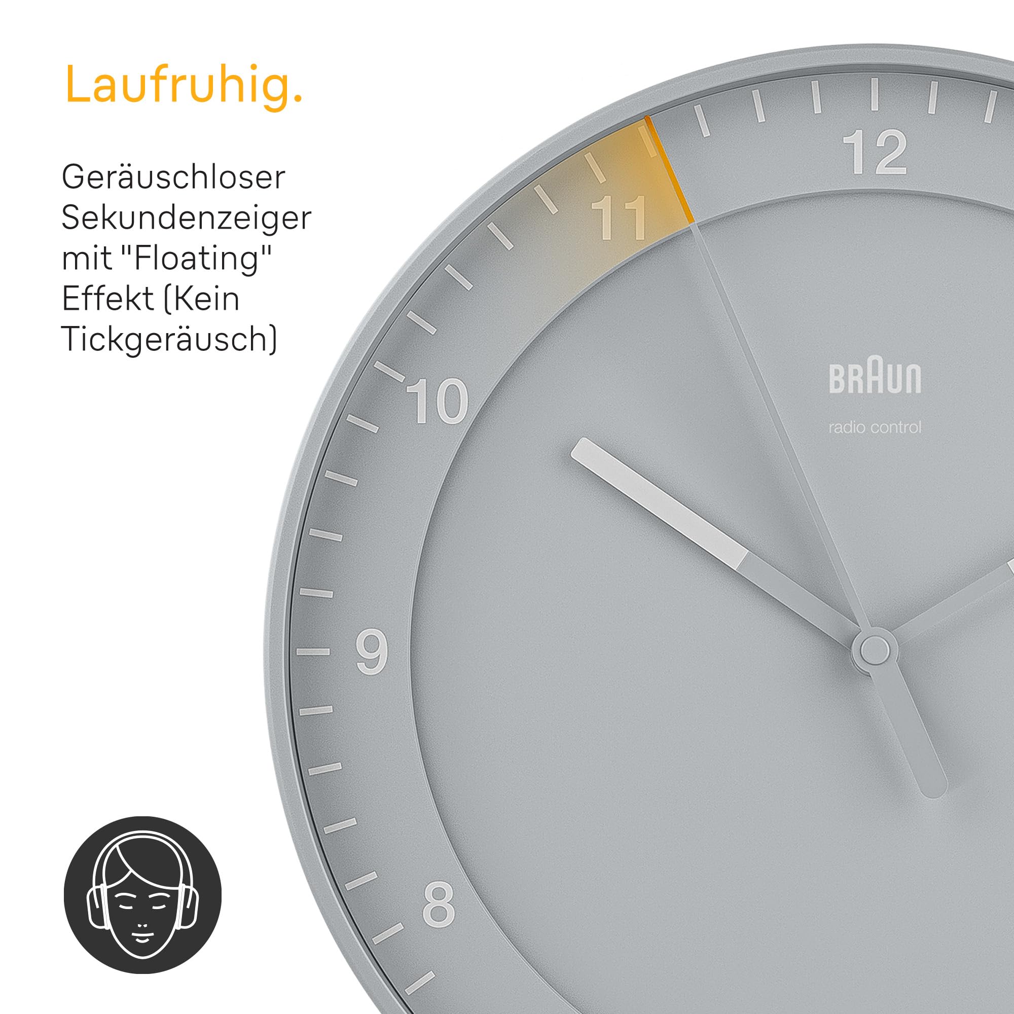 Braun Classic Funkuhr für die mitteleuropäische Zeitzone (DCF/GMT+1) mit geräuschlosem Uhrwerk, leicht ablesbar, 30 cm Durchmesser in Grau, Modell BC17G-DCF