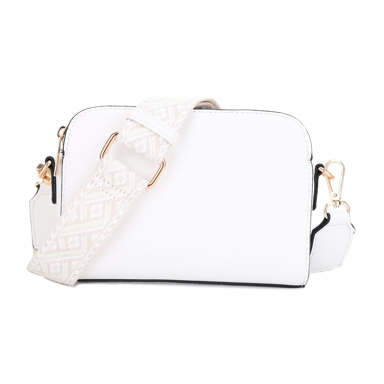 EVVE Crossbody Bags for Women Trendy Triple Zip Small Crossbody Camera Bag Purse with Wide Guitar Strap