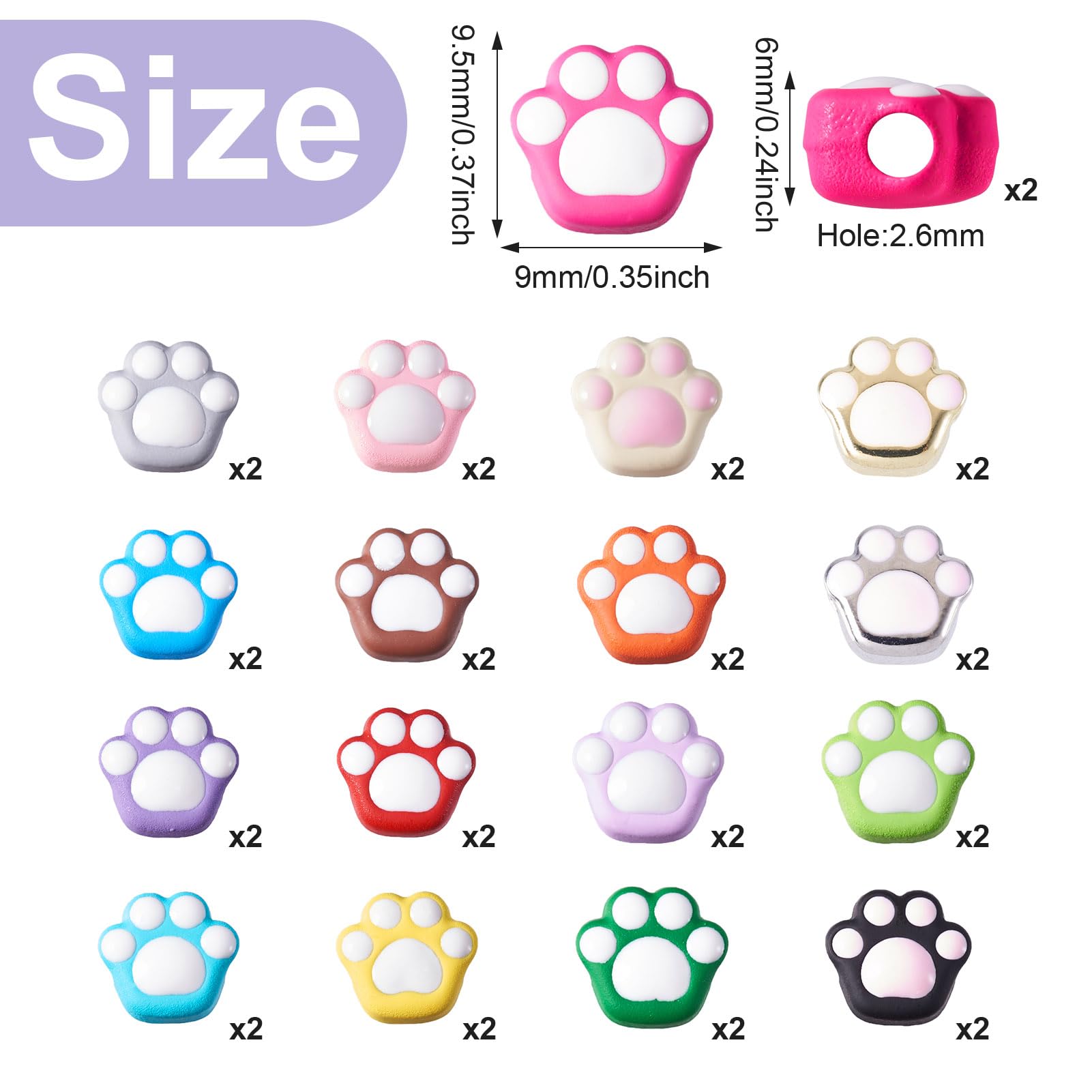 ARTISAMILY 60 Pcs Cat Paw Print Acrylic Beads - 12mm, 6 Colors, For DIY Bracelets, Necklaces, Keychains & Crafts