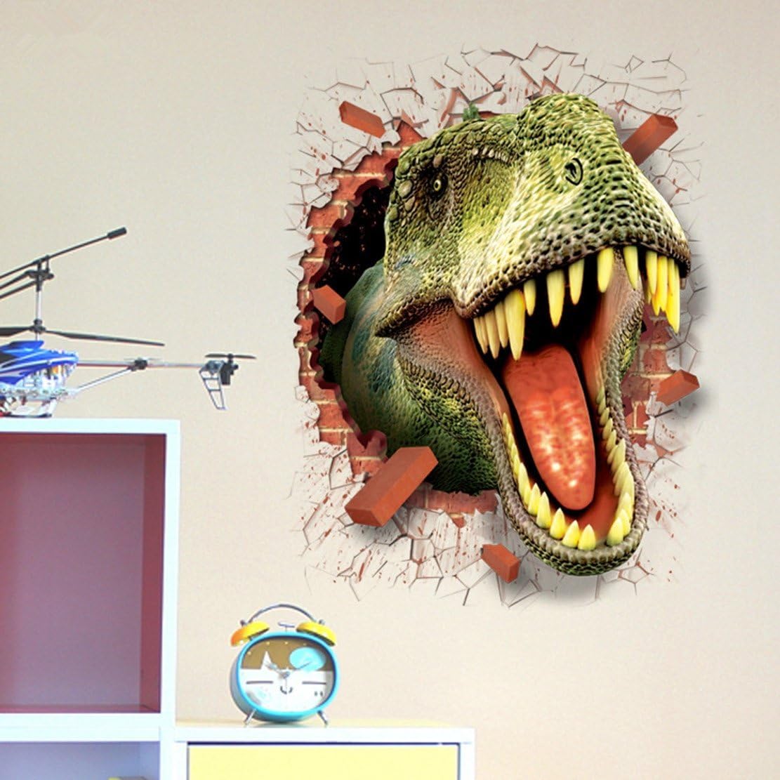 U-Shark® 3D Self-Adhesive Removable Break Through The Wall Vinyl Wall Sticker/Mural Art Decals Decorator (3D Dinosaurs Opening Mouth(19.7" X 27.6"))