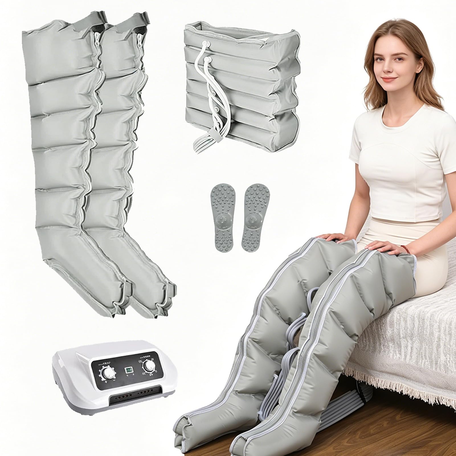 Joyfitness Leg Massager Compression Boots, Recovery Boots 6 Cavities, Adjustable Pressure 0-240 Mmhg, 0-30 Min Timer, Boosts Lymphatic drainage, Lipedema Treatment, Reduces Fatigue