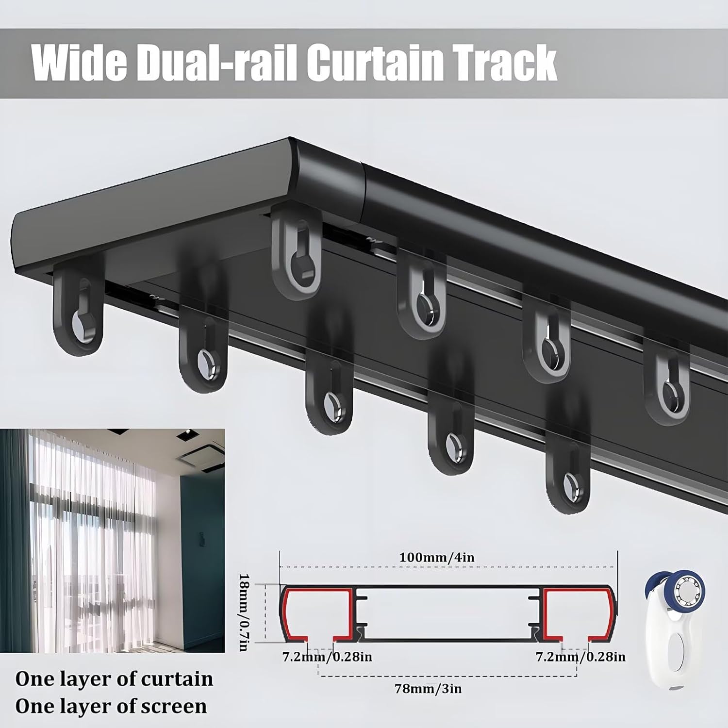 Silent Curtain Track Double-row Ceiling Mounted Aluminum Alloy Curtain Rails System Slider for Hospital Bedroom Kitchen Gray 4.6m(15.1ft)