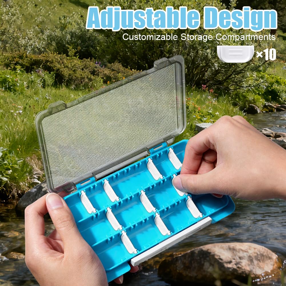 Vicloon Scatola per Attrezzatura da Pesca, Piccola Scatola Organizer per Attrezzatura da Pesca, 2 in 1 Scatole di Assortimento, con Subacquei Rimovibili, Scatole di Plastica, per Esche e Spybait, Blu