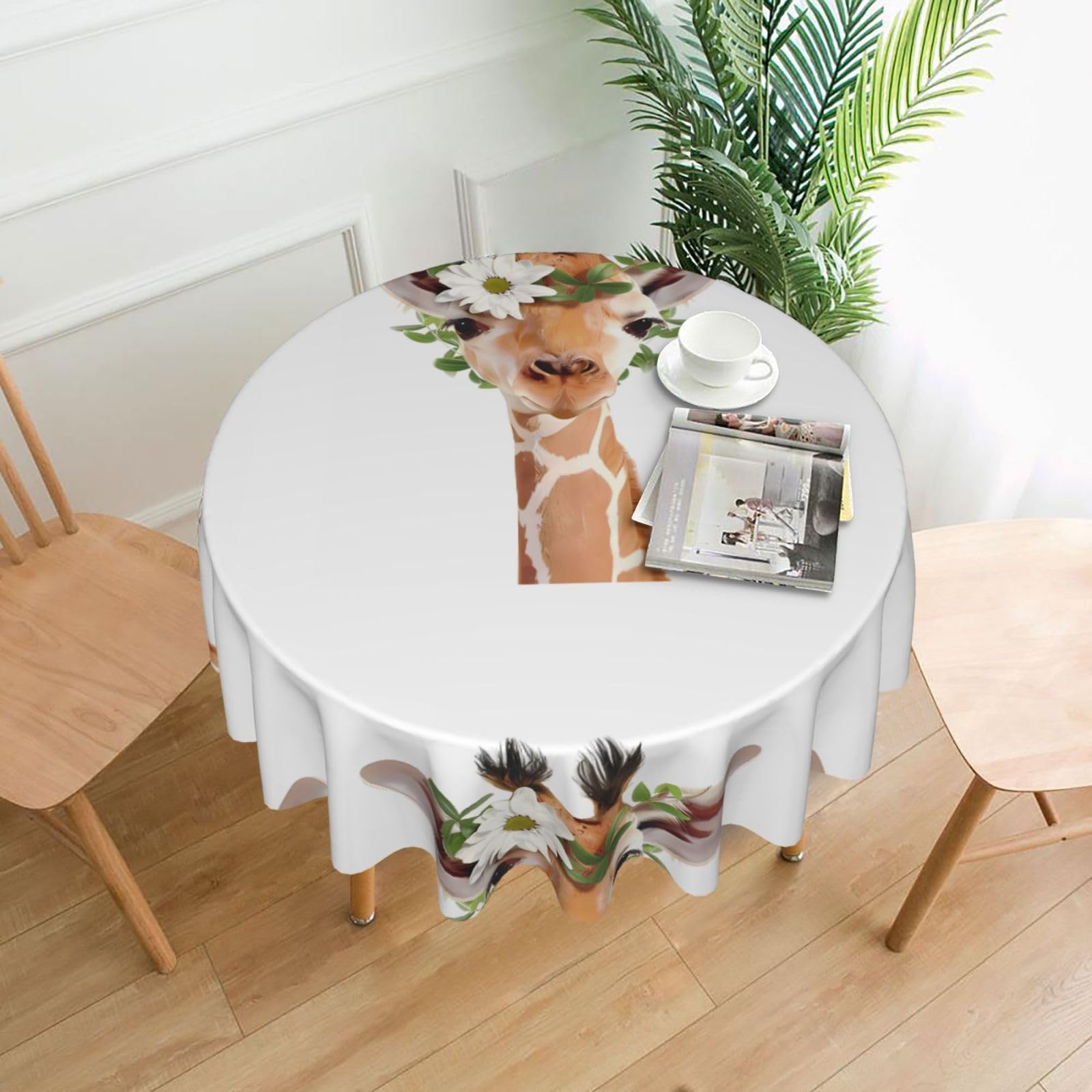 WHJSSF Giraffe Prints Round Decorative Table Throw 60 Inch – Waterproof Table Cover for Dining, Coffee Tables, and Outdoor Events
