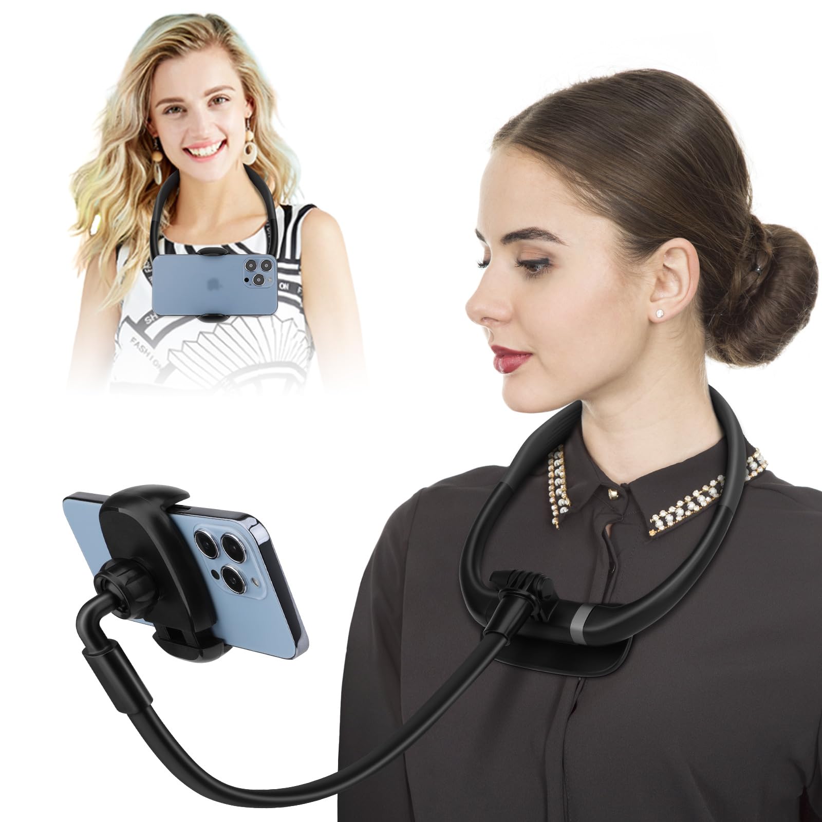 B-LandCell Phone Holder for Bed, Laying Down Neck Phone Holder Hand Free Flexible Gooseneck Phone Holder, POV/Vlog Selfie Mount Video Recording Holder for 4.7''-6.7'' Phone