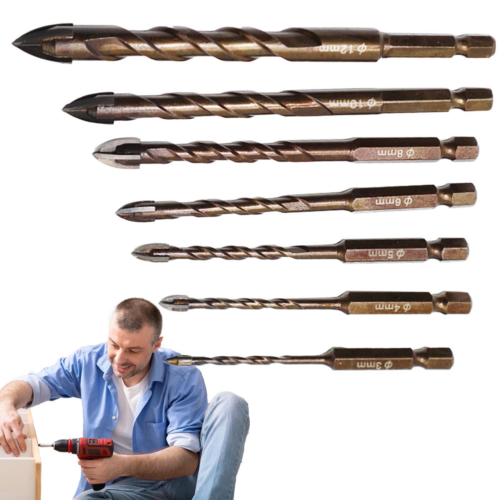 Brocas para Mampostería de Hormigón, Brocas para Hormigón, 7 Piezas Broca de Punta Precisión y Alta Resistencia para Madera, Porcelana, Mármol, Aluminio, Granito, Vidrio, Cerámica,
