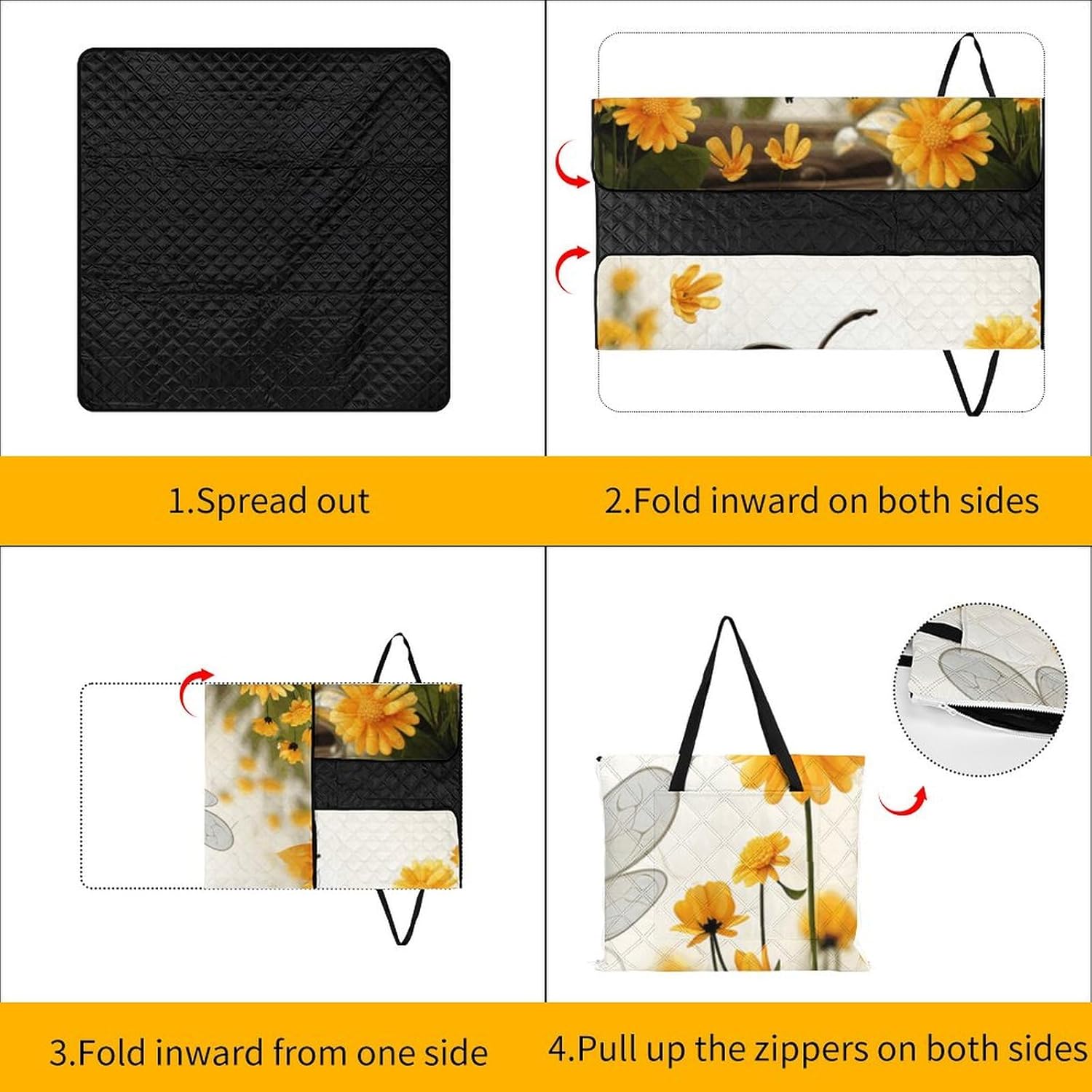 Extra Large Picnic Outdoor Cute Bees Daisy Flower Printed Each Blanket Sand Proof Foldable Blankets for Camping Or Travel