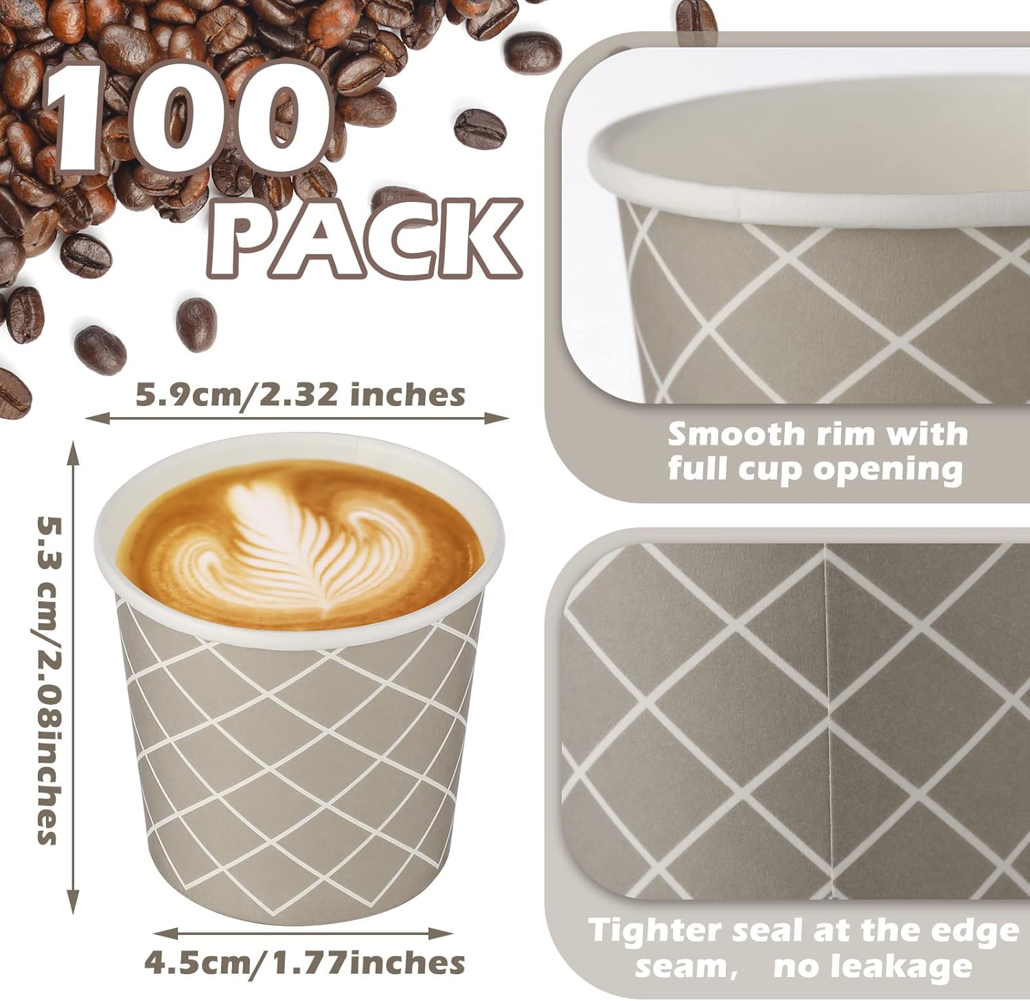 Rtteri 100 Pcs Count 3 oz Disposable Coffee Cups Disposable Espresso Cups Small Paper Cups 3 oz Cups for Coffee Tea Cocoa Juice Mini Paper Cups for Cafes Offices and Home - Image 3