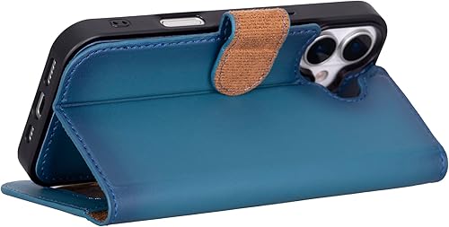 Funda tipo cartera de piel prémium para iPhone 17, bloqueo RFID, diseño desmontable 2 en 1 con ranuras para tarjetas, funda de piel de vaca azul con