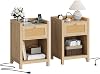 Rattan Nightstand Set of 2 with Charging Station, Boho Bed Side Table with Drawer & Open Shelf, Farmhouse Night Stand End Table for Bedroom, Dorm, Living Room