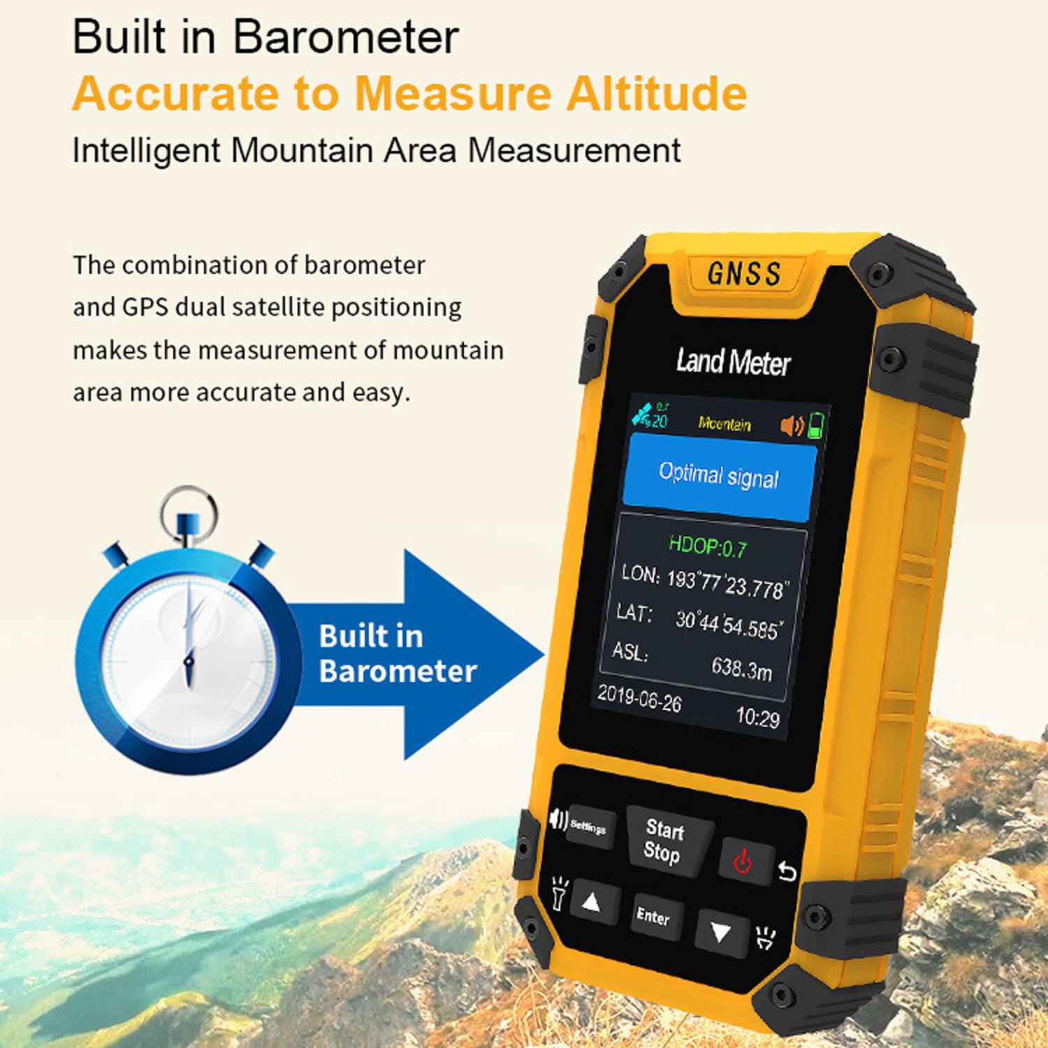 Medidor Topográfico GPS, Equipo Topográfico Portátil Amarillo Con Pantalla De 2,4 Pulgadas, Seguimiento De Figura/LCD Retroiluminado/impermeable, Receptor GNSS Herramienta De Vigilancia Para Granja
