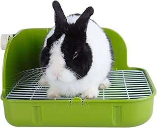 Rabbit Litter Box Toilet, Plastic Square Cage Box Potty Trainer Corner Litter Bedding Box Pet Pan for Small Animals, Rabbits, Guinea Pigs, Chinchilla, Ferret, Galesaur, 11.4 Inches (Green)