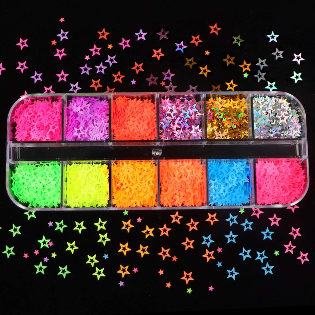 Wlnext 15 Sequin Flakes Stars Shape Fluorescent Sequins Holographic Glitter Flakes Glow In The Dark Resin Mold Epoxy Filling Jewelry Making