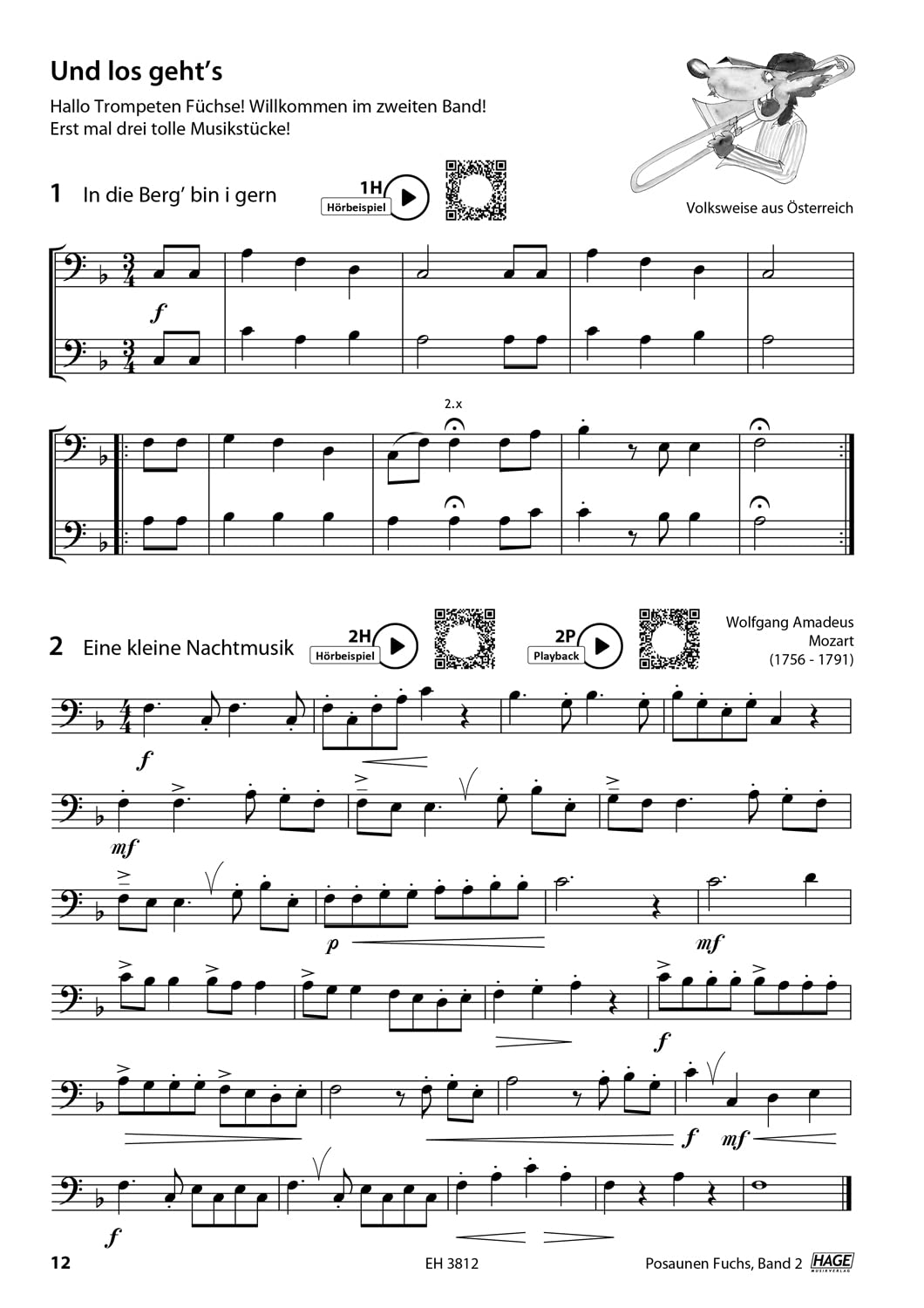 Starterset: Posaunen Fuchs Band 1 und Band 2 - Die geniale und spaßige Posaunenschule + Pflegetuch aus Mikrofaser