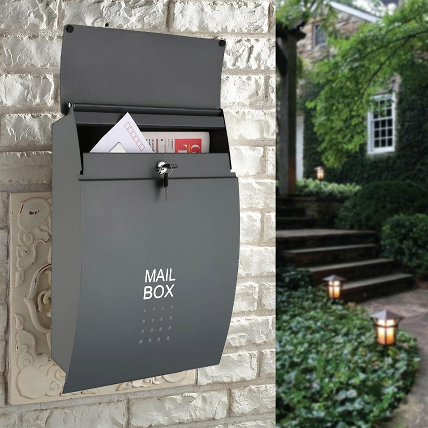 Mailbox, Wall Mount Mailbox, Locking Wall Mount Mailbox, Large Capacity Locking Mailbox, Security Key Drop Box, Outdoor Rainproof Mailbox(White)