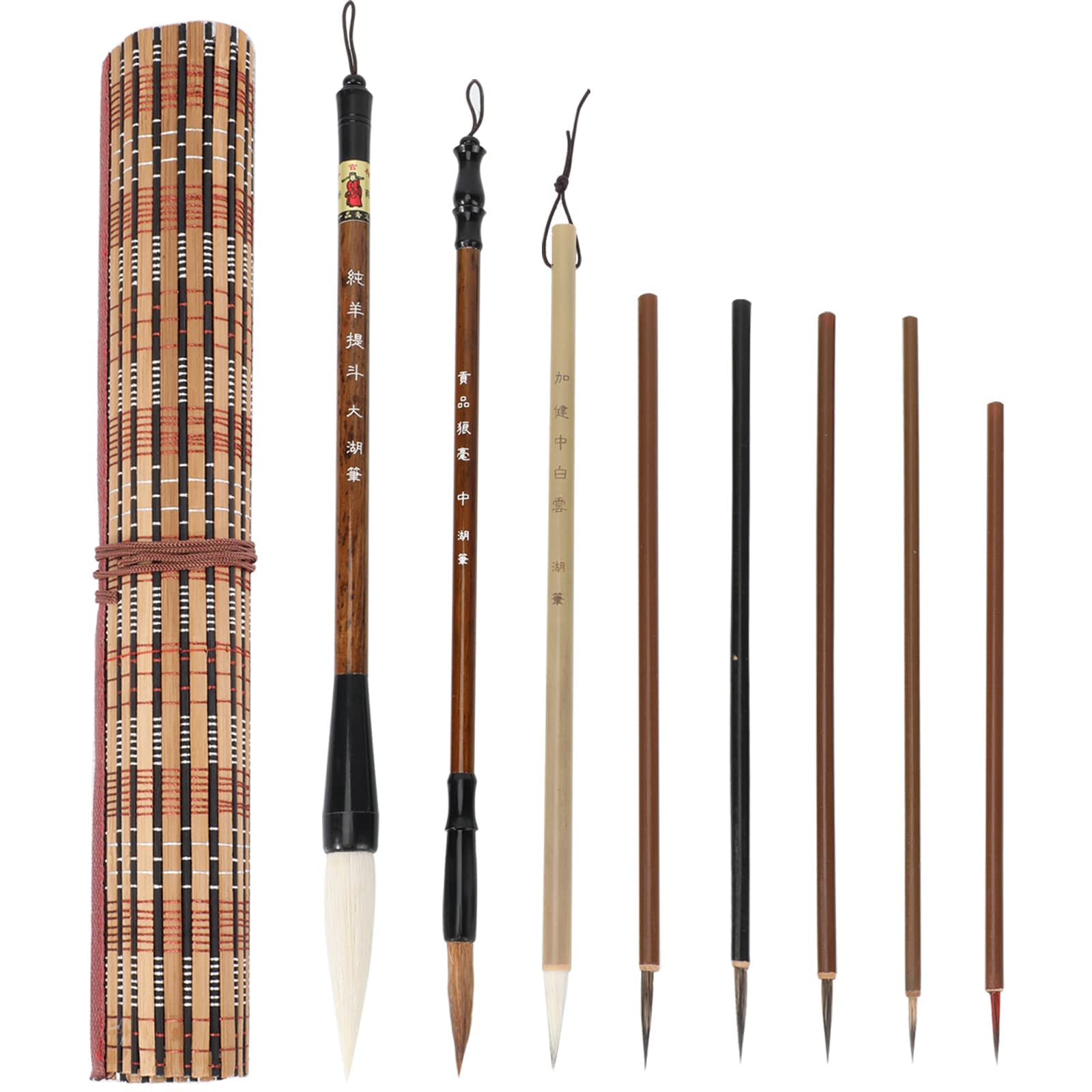 Set Di 9 Pennelli Per Calligrafia Cinese Con Astuccio Portapennelli Arrotolabile – In Legno E Lana, Per Acquerello, Kanji, Pittura – Regalo Per Appassionati